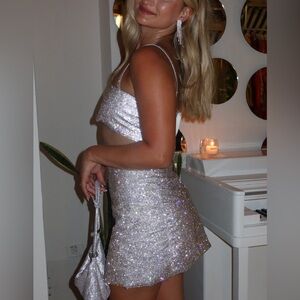 Shira Silver Rhinestone Mini Skirt and Top × 1
M